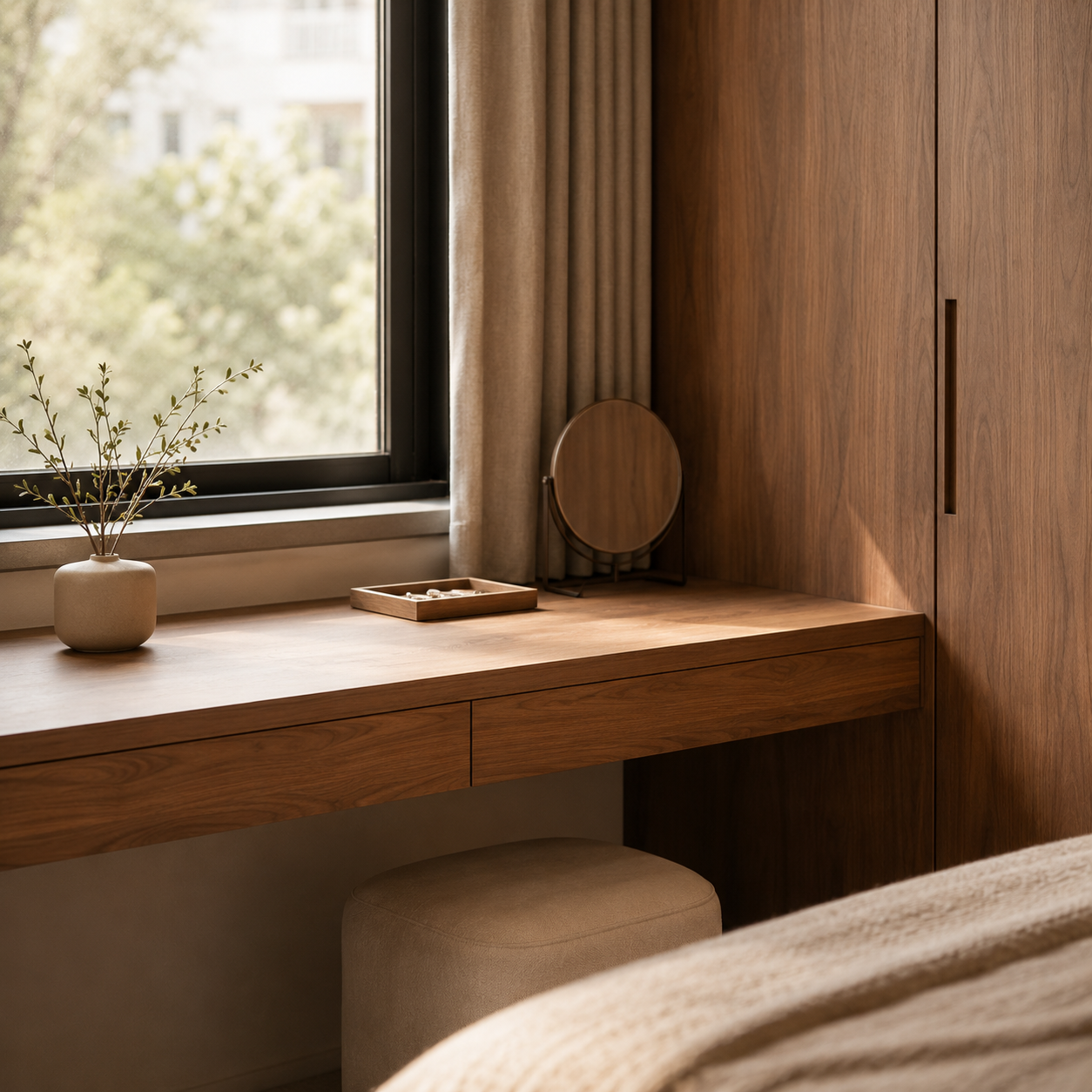 Dressing ledge below the bedroom window
